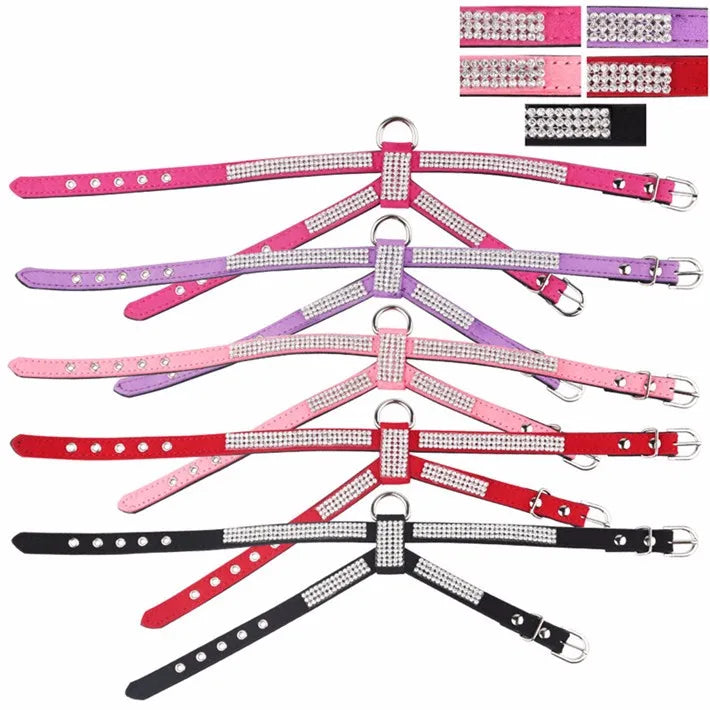 Luxury Bling Rhinestone Dog Harness for Small Medium Dogs Puppy Adjustable Soft Leather Pet Harness with Diamond York Chihuahua