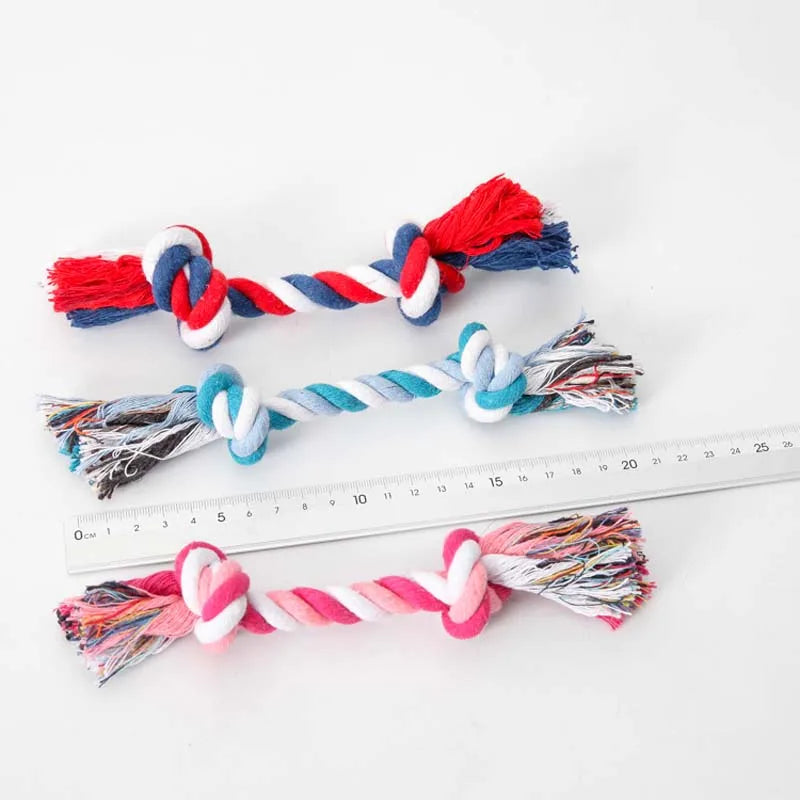 Tough Puppy Dog Toys Random Colors Cotton Double Knot Rope Chewers Toy for Small Dogs Playing Interactive Dental Pet Rope Toys
