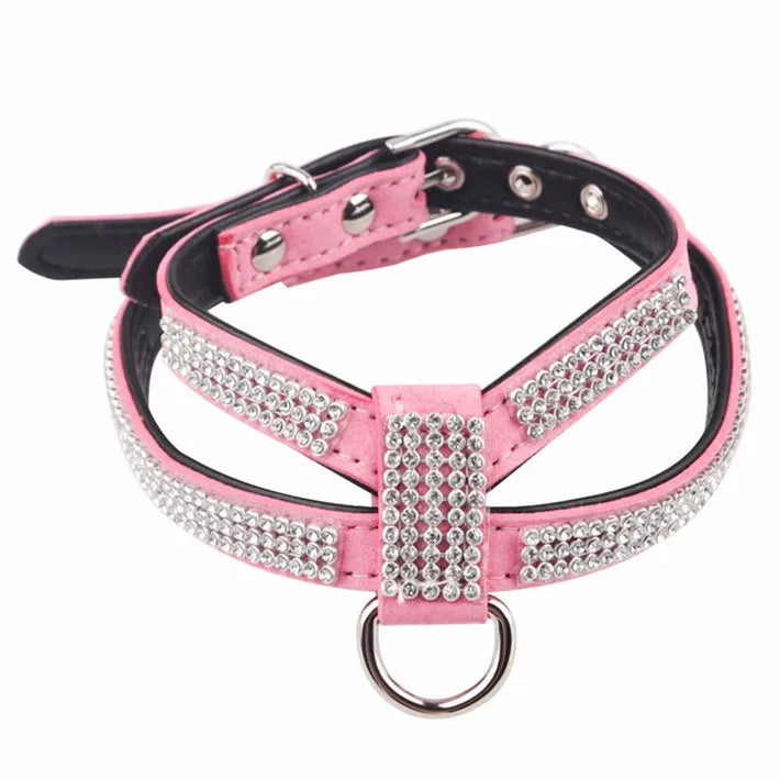 Luxury Bling Rhinestone Dog Harness for Small Medium Dogs Puppy Adjustable Soft Leather Pet Harness with Diamond York Chihuahua