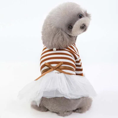 Stripe Dog Dresses for Small Dogs Girl Spring Summer Puppy Clothes Tulle Princess Skirts Party Birthday Pet Apparel