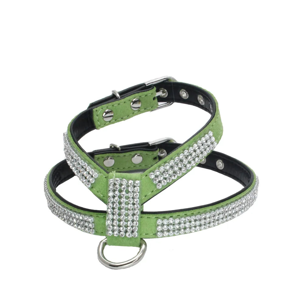 Luxury Bling Rhinestone Dog Harness for Small Medium Dogs Puppy Adjustable Soft Leather Pet Harness with Diamond York Chihuahua