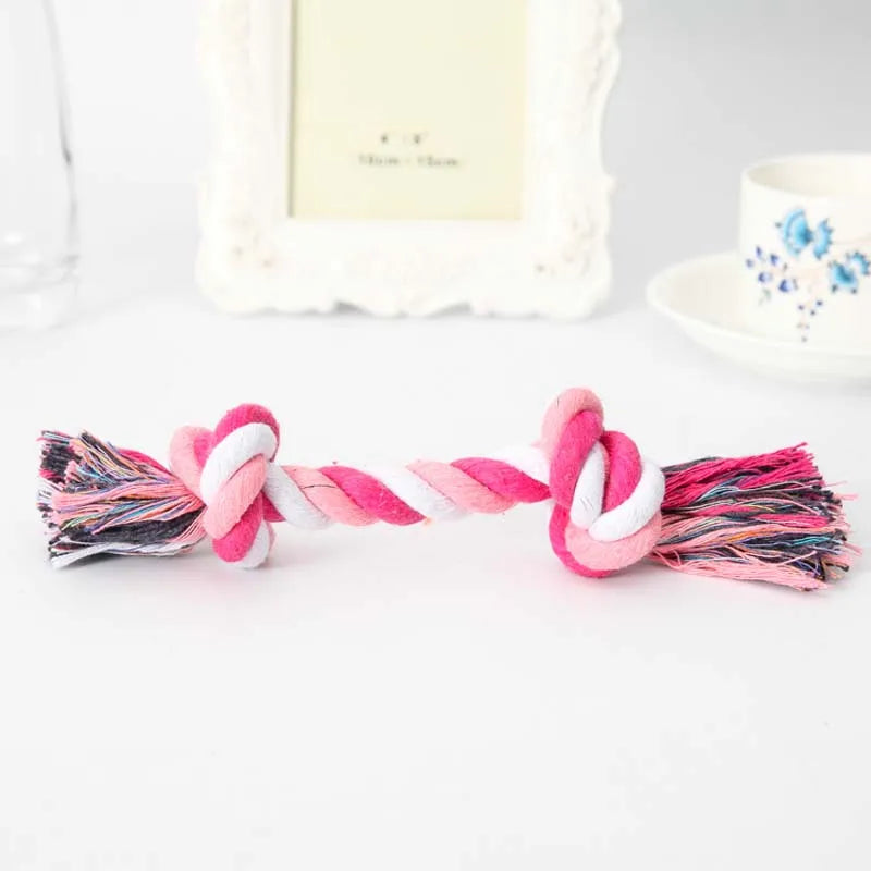 Tough Puppy Dog Toys Random Colors Cotton Double Knot Rope Chewers Toy for Small Dogs Playing Interactive Dental Pet Rope Toys