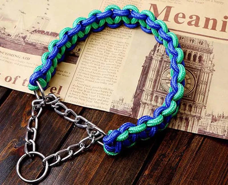 Heavy Duty Pet Dog Collar Leash Set Adjustable Obedience P Chain Collar Nylon Dog Leash Strap Lead Rope for Medium Large Dogs