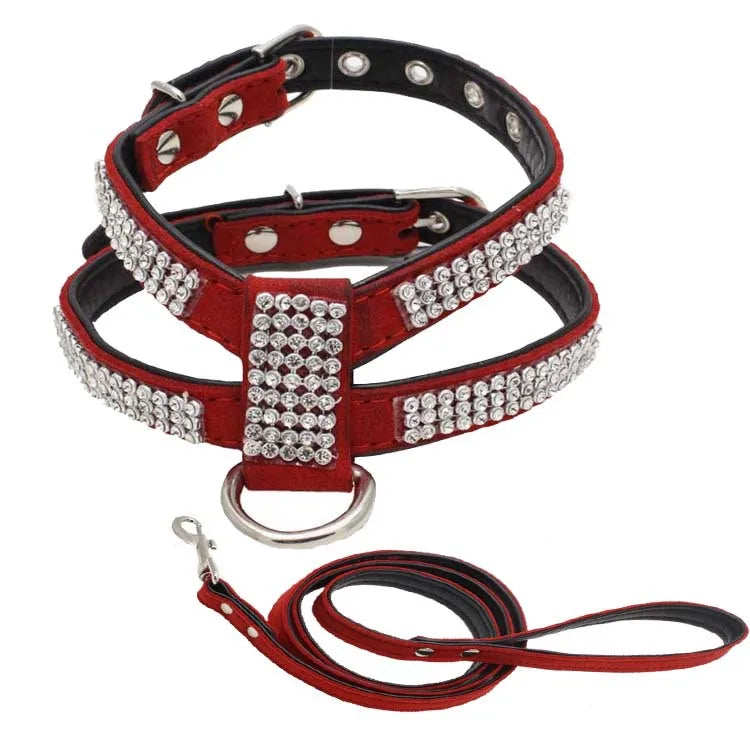 Luxury Bling Rhinestone Dog Harness for Small Medium Dogs Puppy Adjustable Soft Leather Pet Harness with Diamond York Chihuahua