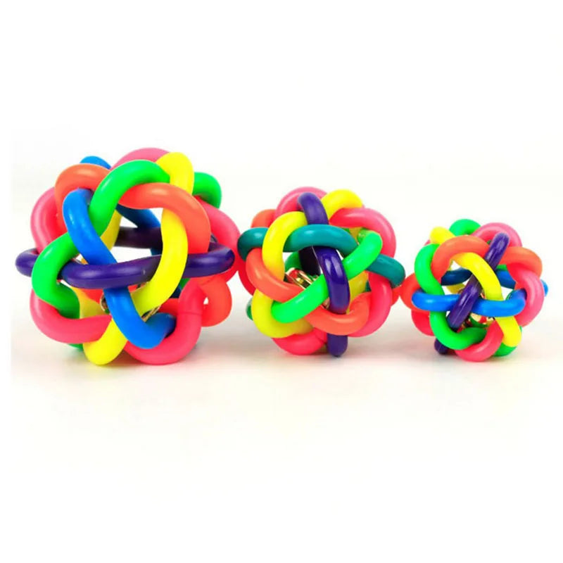 1pc Colorful Rainbow Pet Bell Ball Dog Toys Pet Dog Cat Toy Dogs Ball Bell Chewing Toys Playing Teeth Training Pet Products