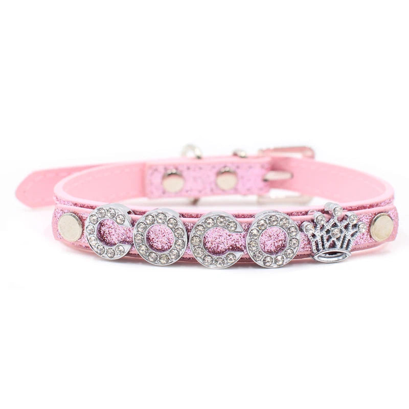 Custom Pet Name Dog Collar Luxury Rhinestone Letter Adjustable Personalized Blingbling Leather Dog Cat Collar Small Medium Dogs