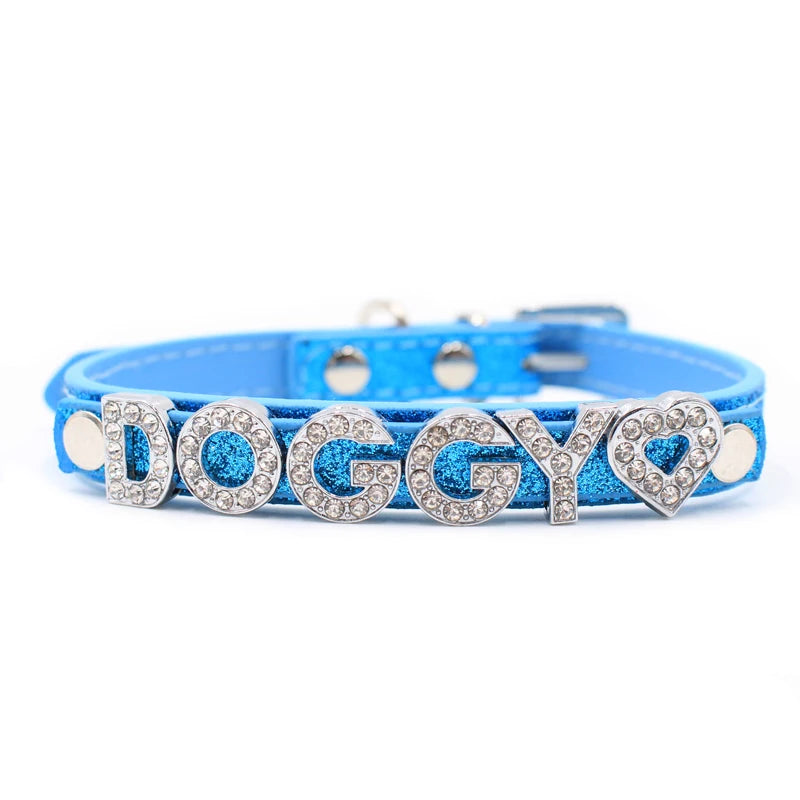 Custom Pet Name Dog Collar Luxury Rhinestone Letter Adjustable Personalized Blingbling Leather Dog Cat Collar Small Medium Dogs