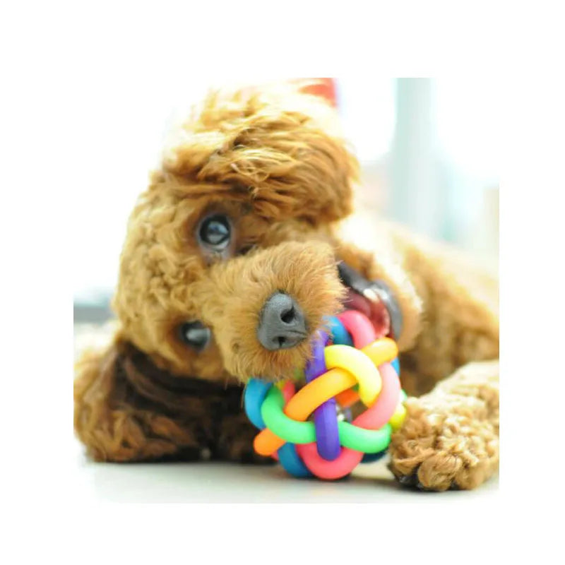 1pc Colorful Rainbow Pet Bell Ball Dog Toys Pet Dog Cat Toy Dogs Ball Bell Chewing Toys Playing Teeth Training Pet Products