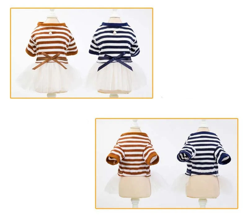 Stripe Dog Dresses for Small Dogs Girl Spring Summer Puppy Clothes Tulle Princess Skirts Party Birthday Pet Apparel