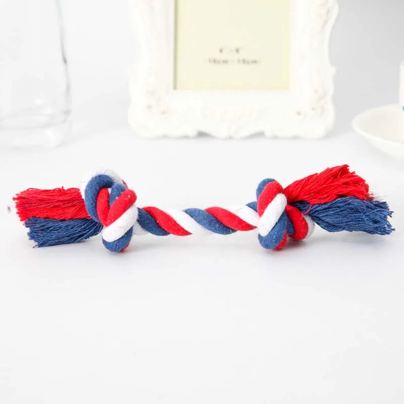Tough Puppy Dog Toys Random Colors Cotton Double Knot Rope Chewers Toy for Small Dogs Playing Interactive Dental Pet Rope Toys