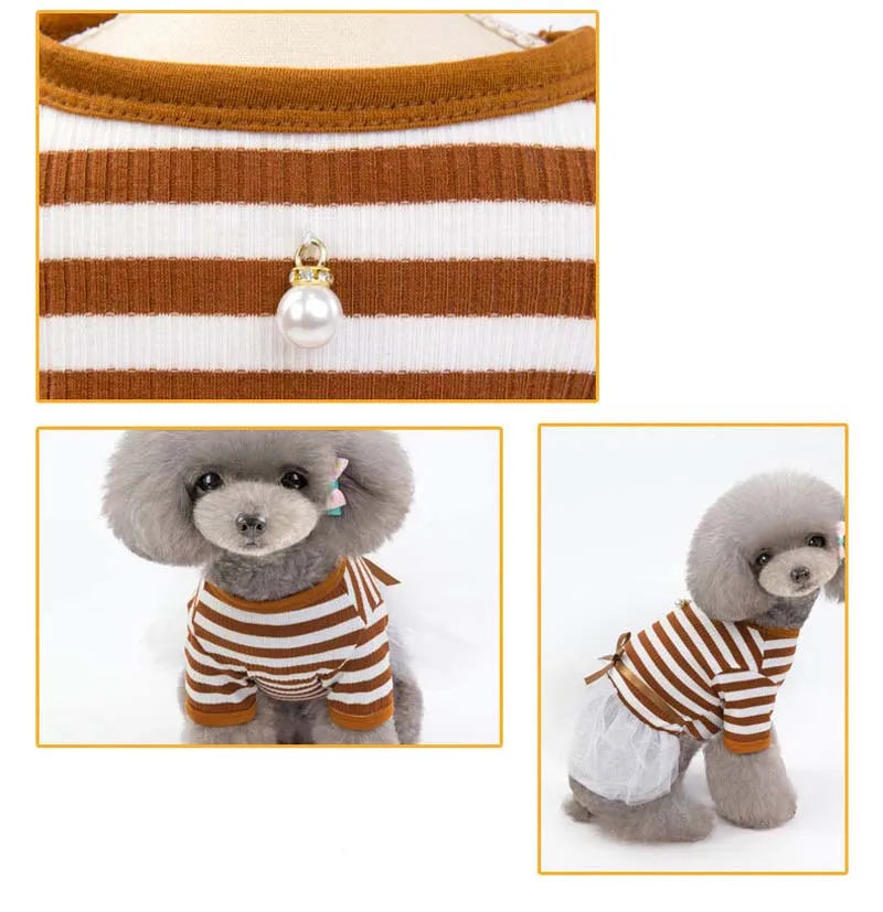 Stripe Dog Dresses for Small Dogs Girl Spring Summer Puppy Clothes Tulle Princess Skirts Party Birthday Pet Apparel