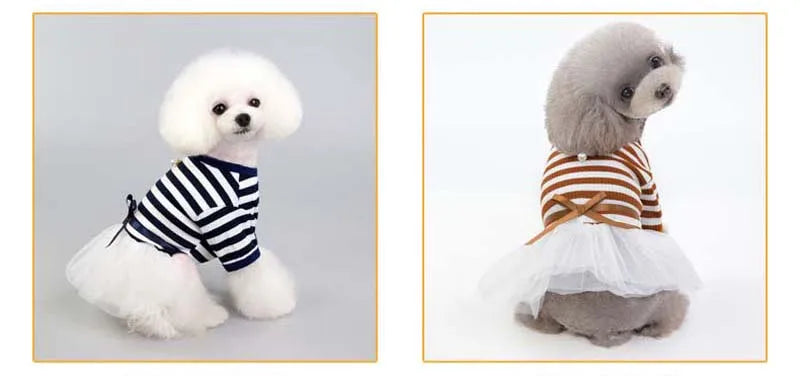 Stripe Dog Dresses for Small Dogs Girl Spring Summer Puppy Clothes Tulle Princess Skirts Party Birthday Pet Apparel