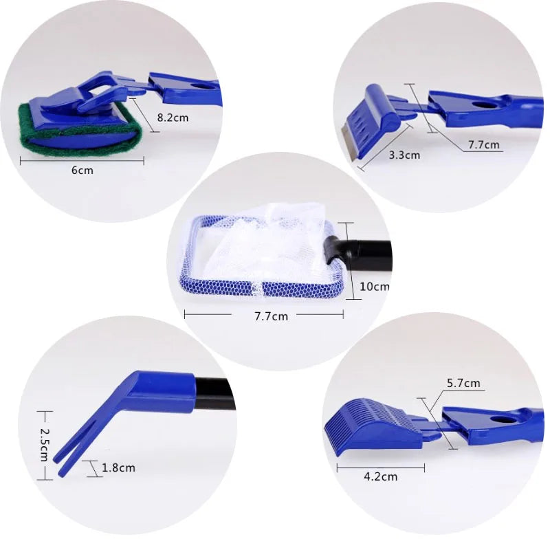 5 in 1 Aquarium Tank Cleaner Set Fish Net Gravel Rake Algae Scraper Fork Sponge Brush Glass Cleaner For Aquarium Cleaning Tools