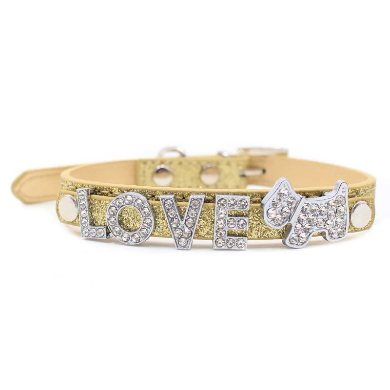 Custom Pet Name Dog Collar Luxury Rhinestone Letter Adjustable Personalized Blingbling Leather Dog Cat Collar Small Medium Dogs