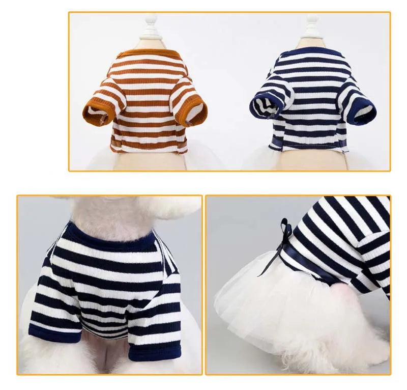 Stripe Dog Dresses for Small Dogs Girl Spring Summer Puppy Clothes Tulle Princess Skirts Party Birthday Pet Apparel