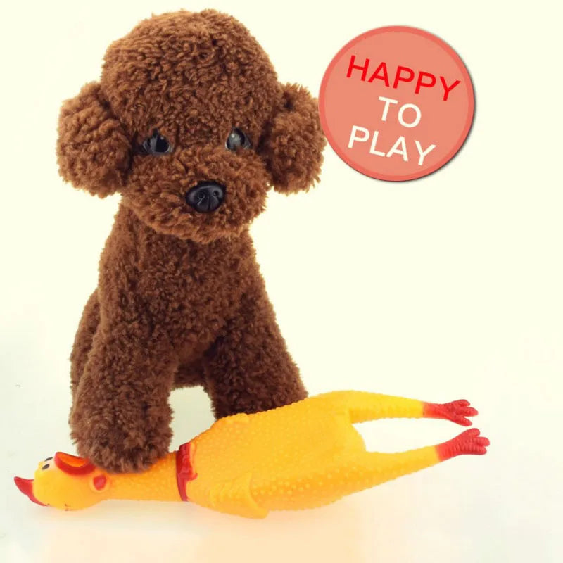 1pc Funny Yellow Screaming Chicken Squeaky Pets Dog Toys Squeeze Squeaky Sound Toy Safety Rubber For Dogs Molar Chew Toys