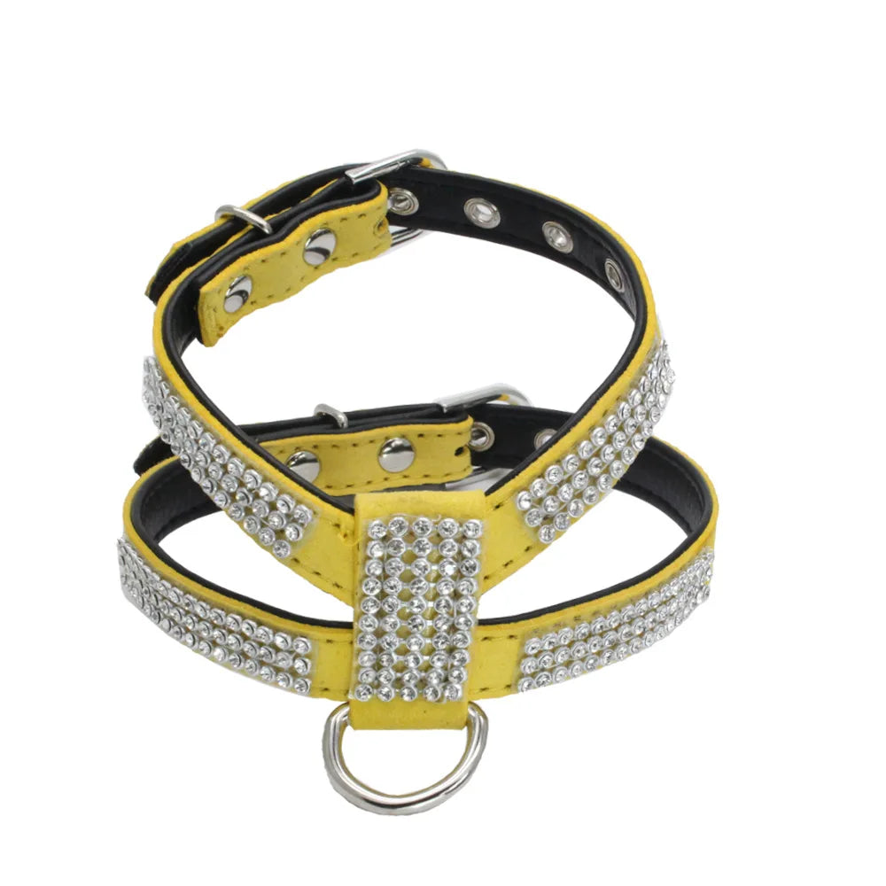 Luxury Bling Rhinestone Dog Harness for Small Medium Dogs Puppy Adjustable Soft Leather Pet Harness with Diamond York Chihuahua