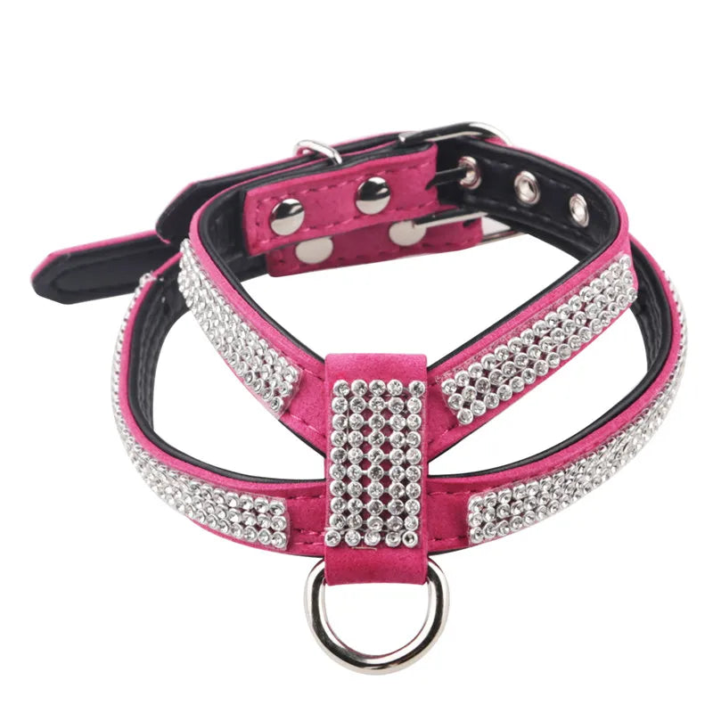 Luxury Bling Rhinestone Dog Harness for Small Medium Dogs Puppy Adjustable Soft Leather Pet Harness with Diamond York Chihuahua