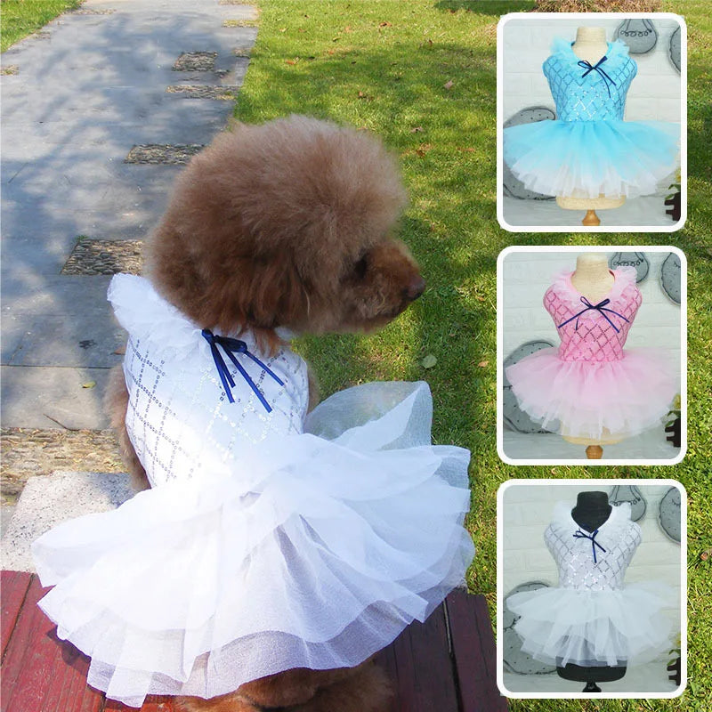 Small Dog Dress Pet Tutu Dress with Sequin Bows Princess Tulle Skirt Puppy Dog Clothes Chihuahua York Terrier Pet Apparel