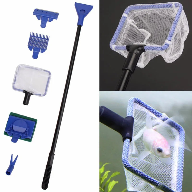 5 in 1 Aquarium Tank Cleaner Set Fish Net Gravel Rake Algae Scraper Fork Sponge Brush Glass Cleaner For Aquarium Cleaning Tools