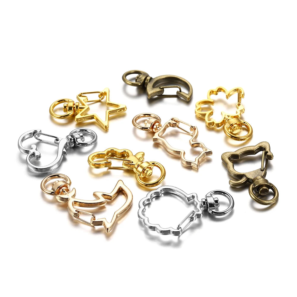 10pcs/lot Star Moon Heart Cat Dog Shell Dolphins Flowers Charms Lobster Clasps Hook For DIY Key Chain Jewelry Making Accessories