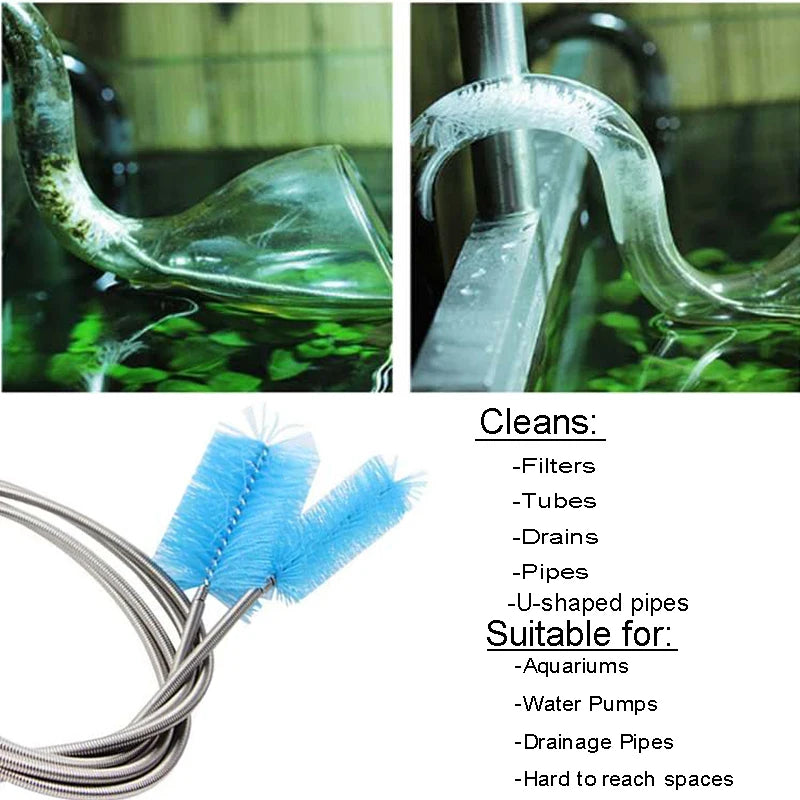 Aquarium Pipe Cleaning Brush Fish Tank Cleaner Tube Stainless Steel Water Filter Air Tube Flexible Double End Hose Accessories