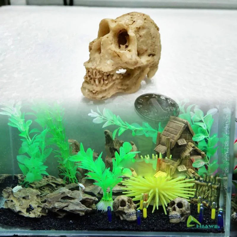 Aquarium Ornaments Decoration Resin Rhinoceros Horned Skull Goat-Head Shape Fish Tank Spider Scorpion Lizard Aquariums Shelter