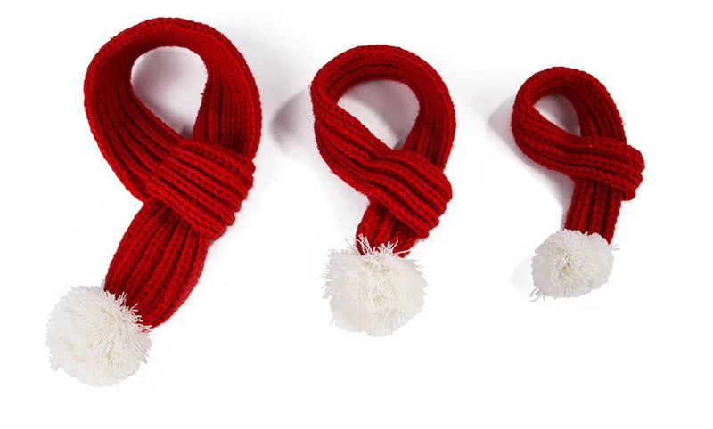 Solid Knitting Winter Pet Scarf for Dogs Christmas New Year Green Red Festival Cat Accessories Adjustable Plush Cozy Dog Collar