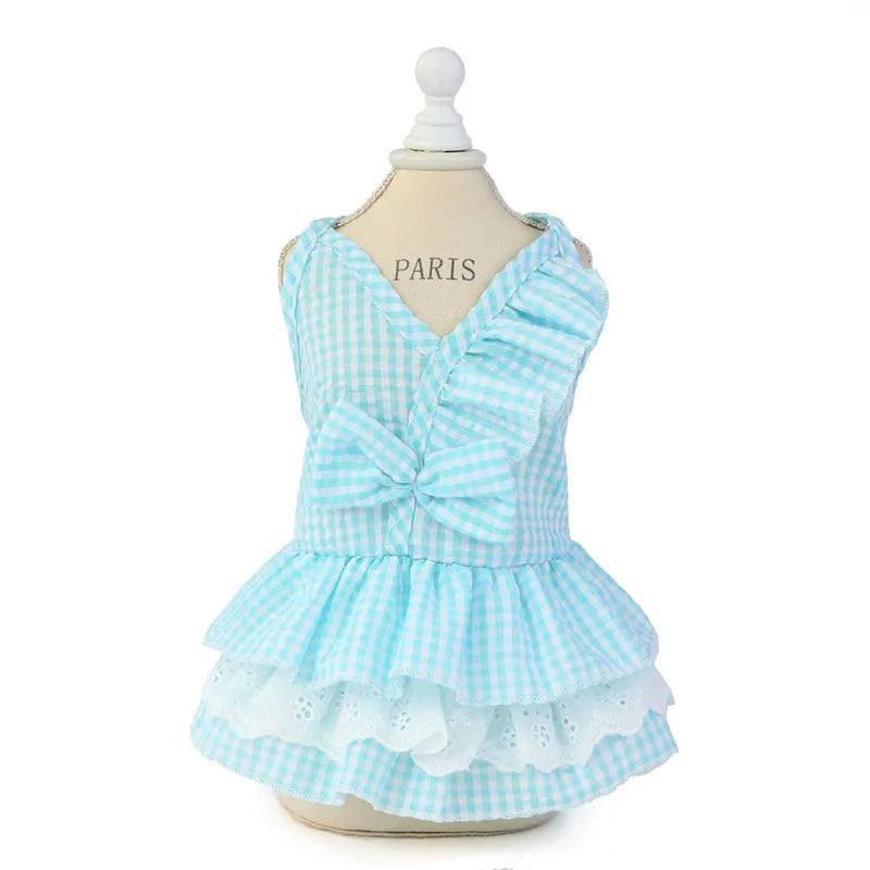 Fashion Dot Bow Cat Dog Dress Skirt Summer Sweer Pet Princess Dresses for Small Dogs Shih Tzu Yorkshire Clothing Puppy Clothes