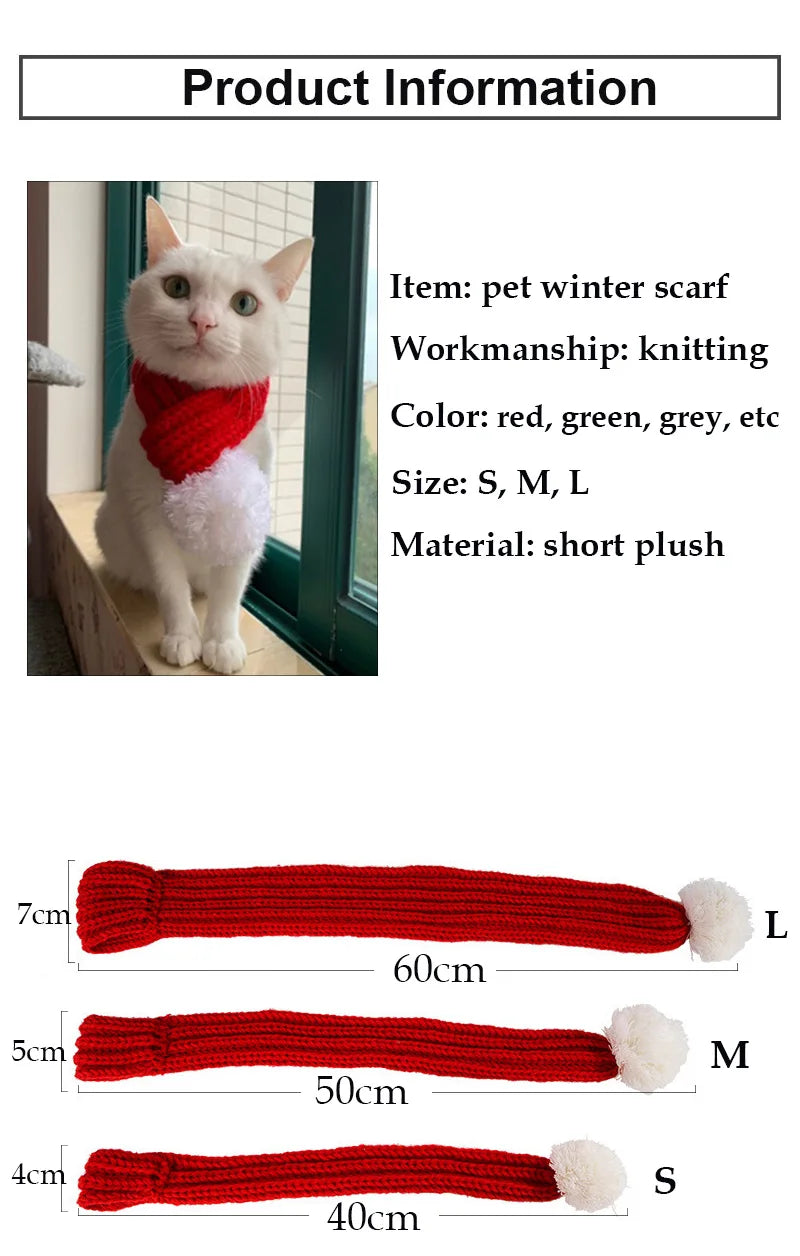 Solid Knitting Winter Pet Scarf for Dogs Christmas New Year Green Red Festival Cat Accessories Adjustable Plush Cozy Dog Collar