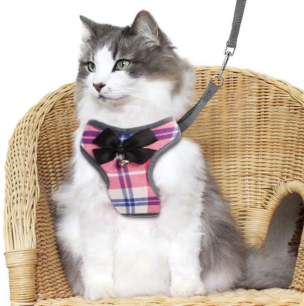 Plaid Dog Harness and Leash Set for Small Medium Dogs Cats Puppy French Bulldog Pet Bowtie Tuxedo Vest Harness