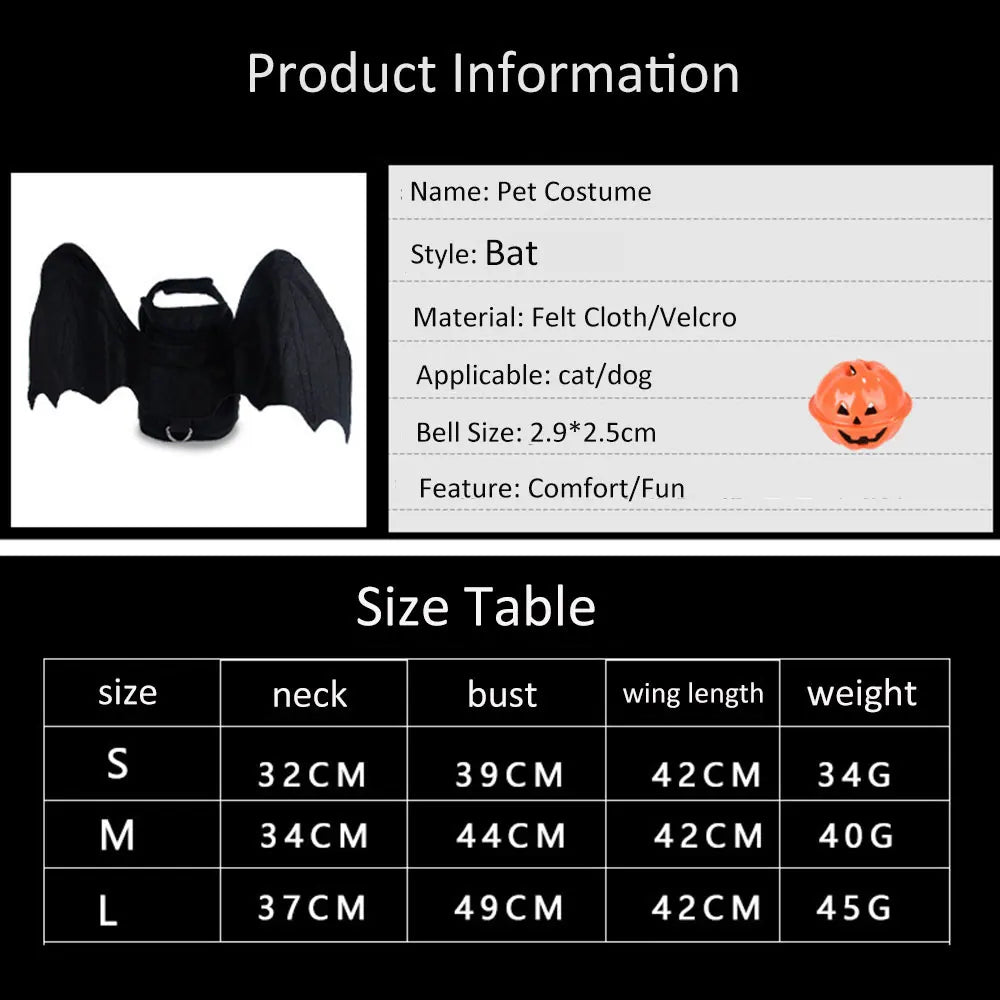 Fancy Cat Clothing Dark Elf Vampire Bat Halloween Black Dress With Bells Cosplay Lifelike Wings High Quality Christmas Costume