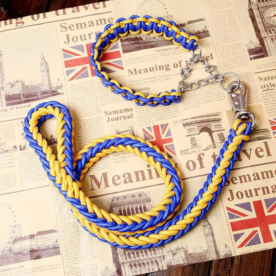 Heavy Duty Pet Dog Collar Leash Set Adjustable Obedience P Chain Collar Nylon Dog Leash Strap Lead Rope for Medium Large Dogs