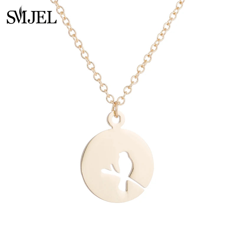 SMJEL Wild Animal Necklace Stainless Steel Hummingbird Necklaces & Pendants Cute Eagle Phoenix Swallow Birds Necklace collares
