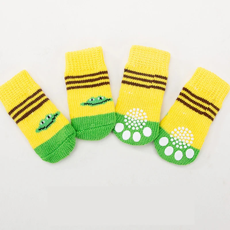 4pcs/Set Printed Pet Dog Socks High Elasticity Small Big Puppy Chihuahua Thick Paw Protector Winter Warm Booties Pet Accessories