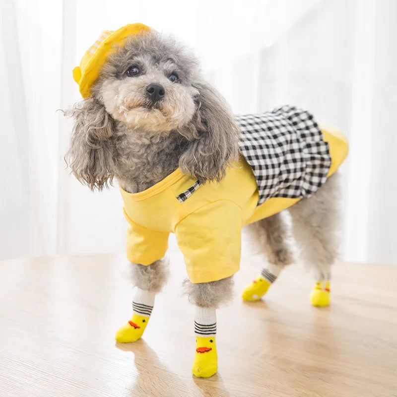 4pcs/Set Printed Pet Dog Socks High Elasticity Small Big Puppy Chihuahua Thick Paw Protector Winter Warm Booties Pet Accessories