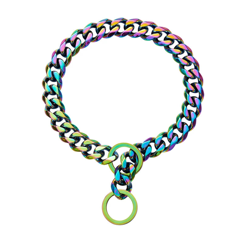 Strong Choke Chain Dog Collar Luxury 15MM 18K Gold Stainless Steel Cuban Link Metal Necklace for Small Medium Large Dogs Pitbull