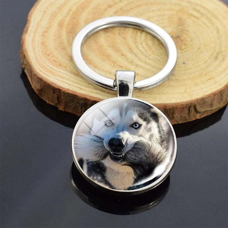 Animals Key Chains Siberian Husky Double Side Keychain Dog Photo Glass Cabochon Keyring Animals Jewelry