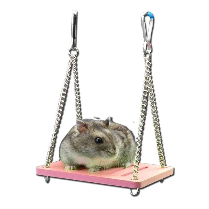 1Pcs Swing Toy Pet Hamster Toys Hanging Gadget Wooden Cage Accessories Supplies Amuse Mouse Natural Wood Toy for Small Pets