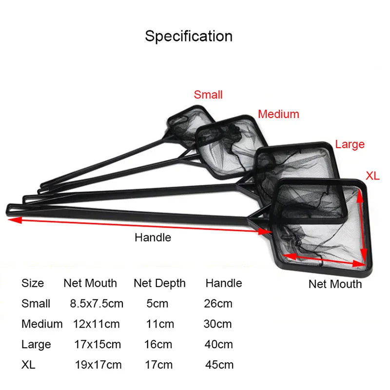 Black Aquarium Accessories Long Handle Square Aquarium Fish Tank Fishing Net Landing Net for Fish Durable Products Accessories
