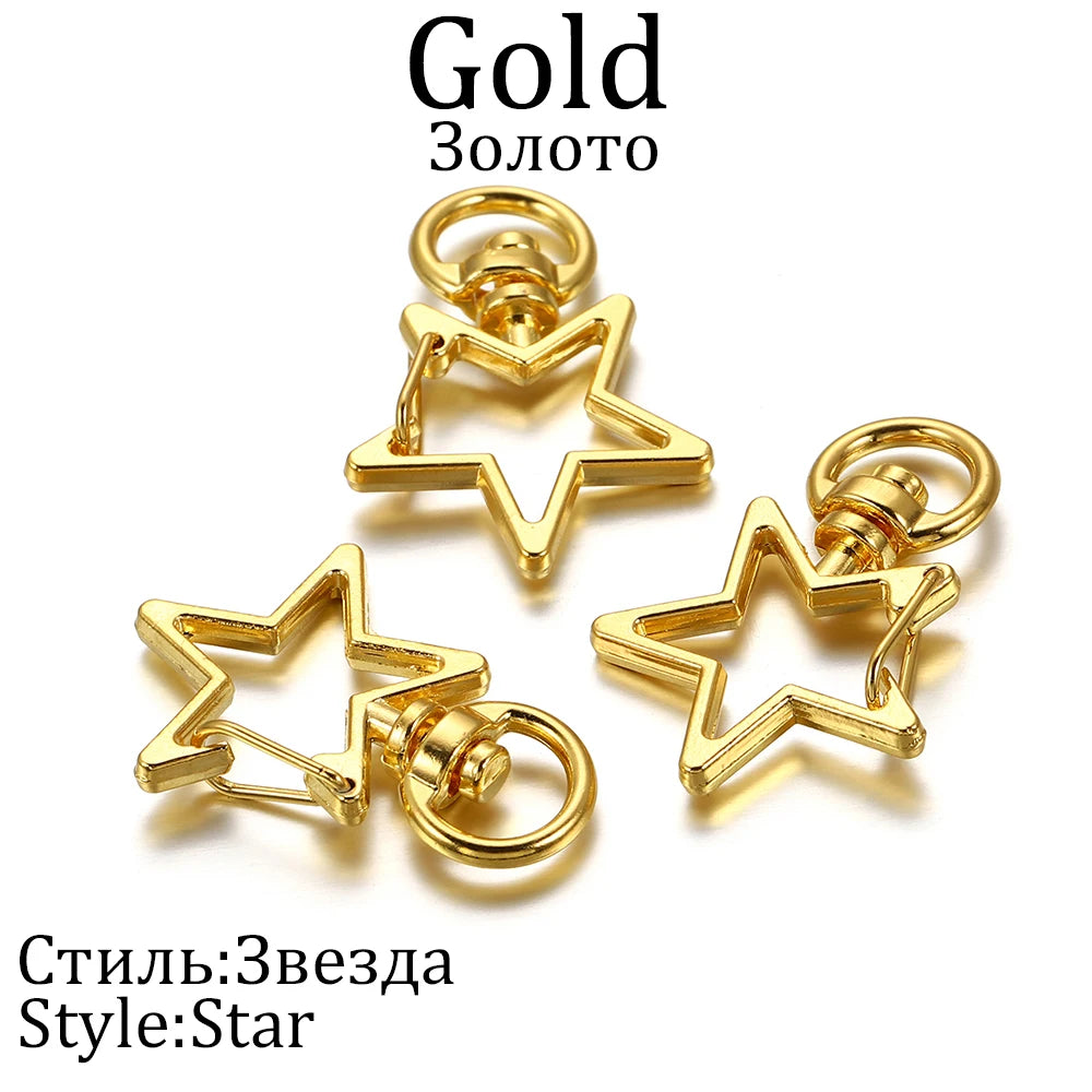 10pcs/lot Star Moon Heart Cat Dog Shell Dolphins Flowers Charms Lobster Clasps Hook For DIY Key Chain Jewelry Making Accessories
