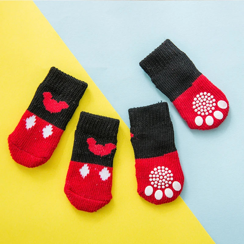 4pcs/Set Printed Pet Dog Socks High Elasticity Small Big Puppy Chihuahua Thick Paw Protector Winter Warm Booties Pet Accessories