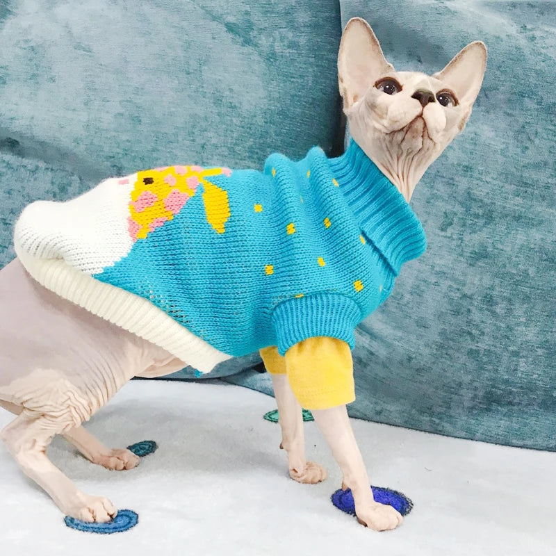 Turtleneck Cat Sweater Knitted Jumper Cat Christmas Sweater for Cats Small Dogs Winter Sphinx Cat Clothes Pet Costume