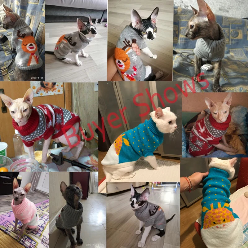 Turtleneck Cat Sweater Knitted Jumper Cat Christmas Sweater for Cats Small Dogs Winter Sphinx Cat Clothes Pet Costume