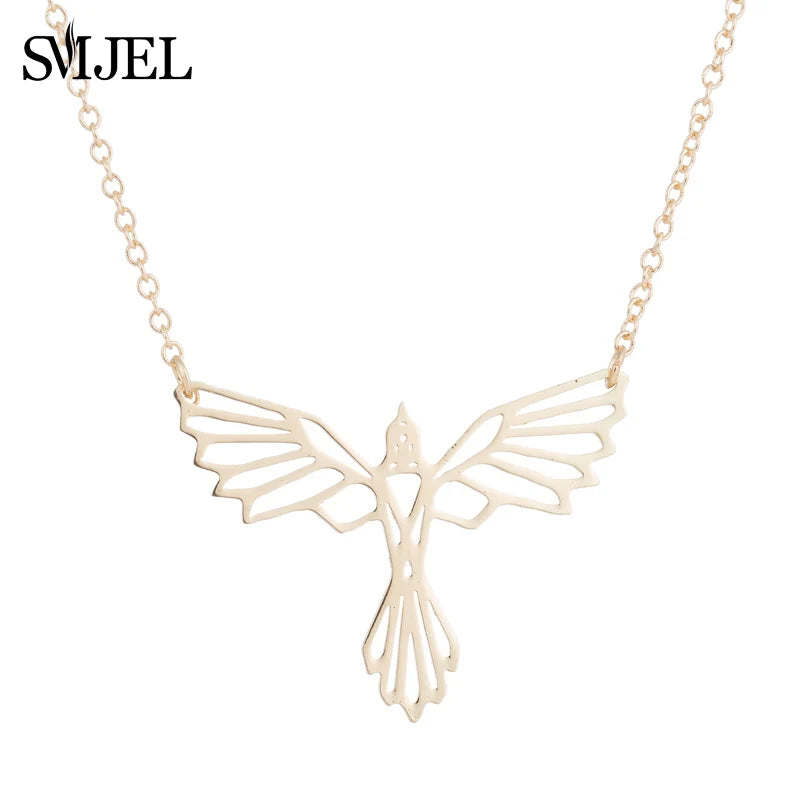 SMJEL Wild Animal Necklace Stainless Steel Hummingbird Necklaces & Pendants Cute Eagle Phoenix Swallow Birds Necklace collares