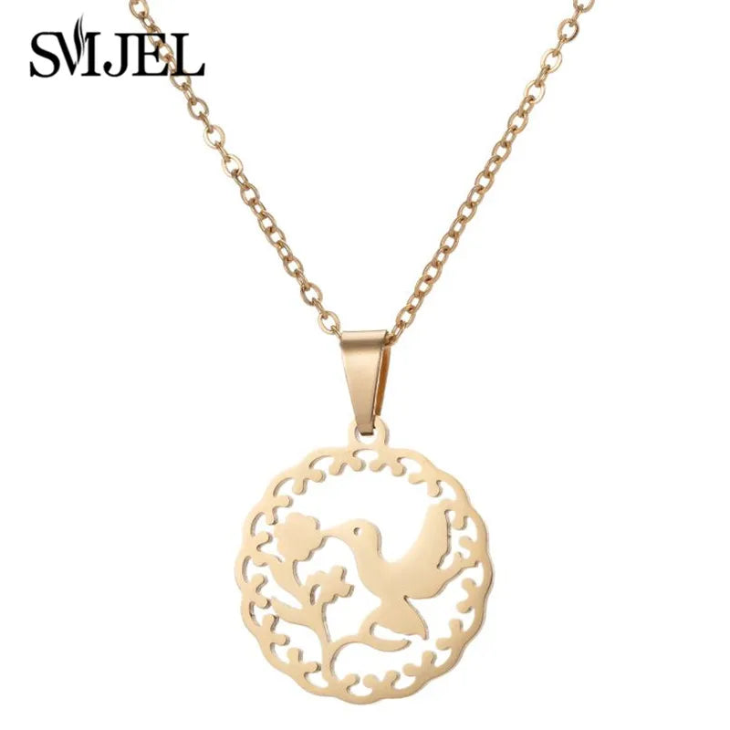 SMJEL Wild Animal Necklace Stainless Steel Hummingbird Necklaces & Pendants Cute Eagle Phoenix Swallow Birds Necklace collares