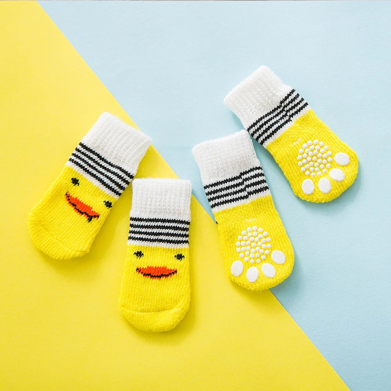 4pcs/Set Printed Pet Dog Socks High Elasticity Small Big Puppy Chihuahua Thick Paw Protector Winter Warm Booties Pet Accessories