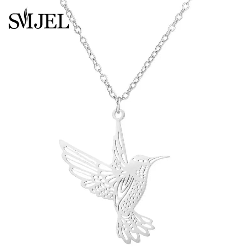 SMJEL Wild Animal Necklace Stainless Steel Hummingbird Necklaces & Pendants Cute Eagle Phoenix Swallow Birds Necklace collares