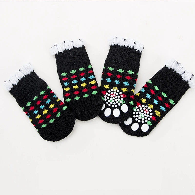 4pcs/Set Printed Pet Dog Socks High Elasticity Small Big Puppy Chihuahua Thick Paw Protector Winter Warm Booties Pet Accessories