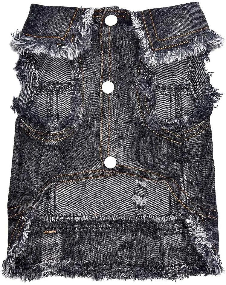 Classic Dog Denim Jacket Spring Autumn Pet Clothes for Small Medium Dogs Beagle Bulldog Lapel Vest Dark Washed Jeans Coat